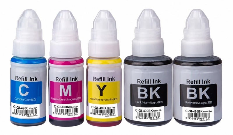 نيكس نوفا NexNova® ink Set for Canon 490 5-Pack Black*2 Cyan Magenta Yellow for GI 490 for PIXMA G3400 G2400 G1400 G4400 G1411 G2411 G3411 G4411 G4410 G3410 - Image 1