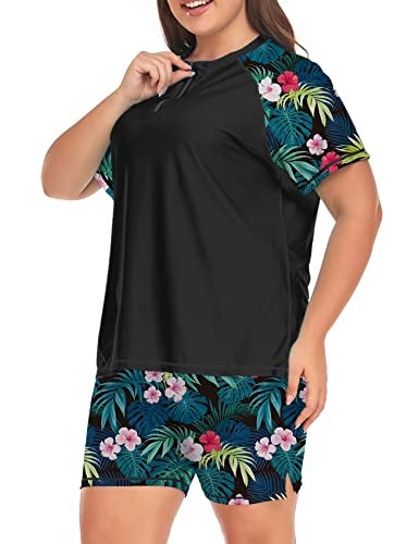 Inno Women's Plus Size 2 Piece Rash Guard Swimsuits Short Sleeve with Boyshorts UPF 50+ Surfing Swimwear 1X 2X 3X 4X 5X 6X - Image 2