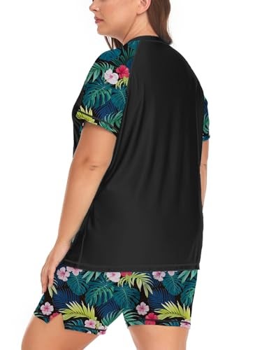 Inno Women's Plus Size 2 Piece Rash Guard Swimsuits Short Sleeve with Boyshorts UPF 50+ Surfing Swimwear 1X 2X 3X 4X 5X 6X - Image 3