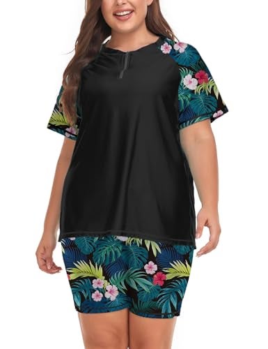 Inno Women's Plus Size 2 Piece Rash Guard Swimsuits Short Sleeve with Boyshorts UPF 50+ Surfing Swimwear 1X 2X 3X 4X 5X 6X - Image 4