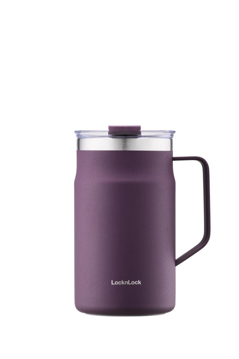 LocknLock Metro Mug Premium 188 Stainless Steel Metal Double Wall Insulated Portable Coffee Cup with Lid and Handle for Hot and Cold Drinks Purple 20 oz
