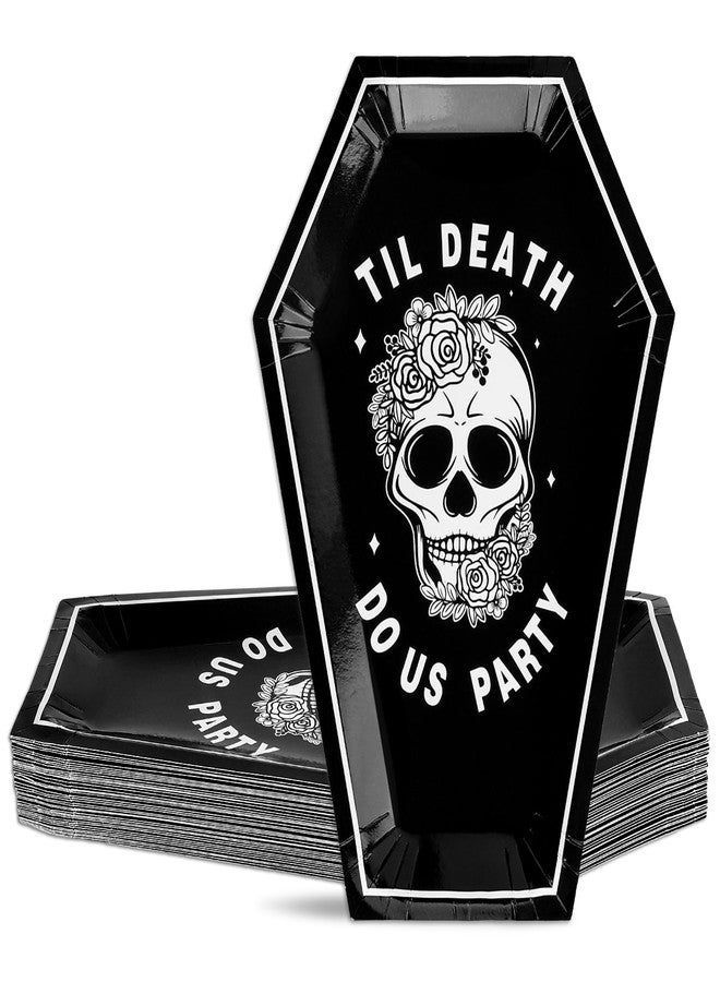 Whaline صحون ورقية هالوين للعروس أو الموت من واهلين 40 قطعة مزينة برؤوس سوداء وزهور ونعش، صحون حلوى قابلة للتصرف لزينة حفلات عيد الهالوين - Image 1