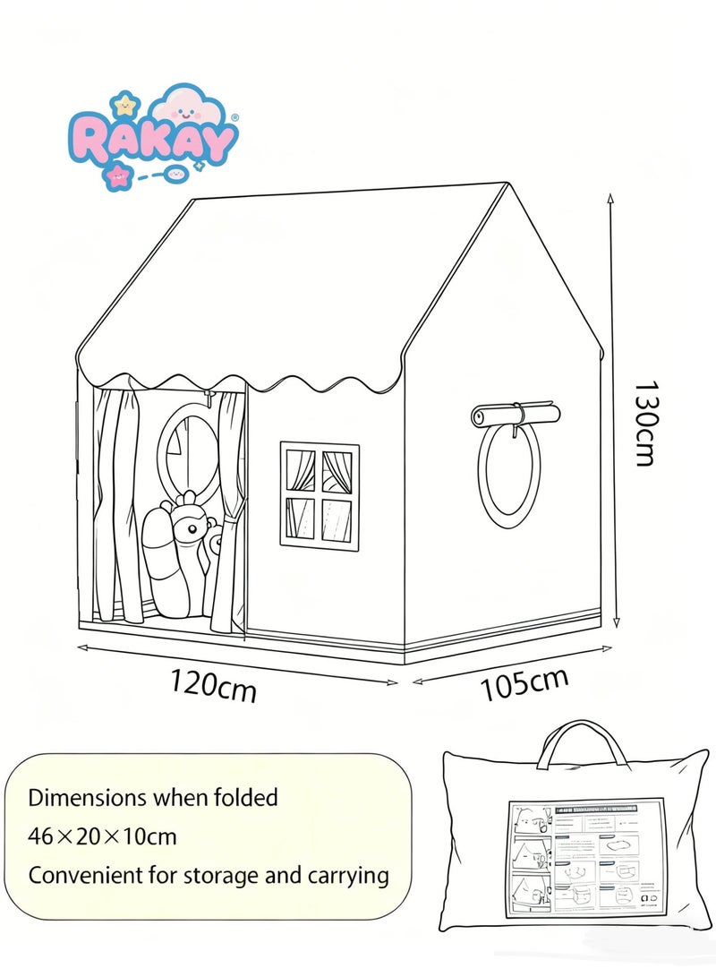 RAKAY Children's play tent with windows, size 130x105x120cm, portable Kids tent, suitable for indoor and outdoor castle playhouse, easy to set up and fold, provides ample play space, children's birthday gift, suitable for kids aged 3-12 - Image 2