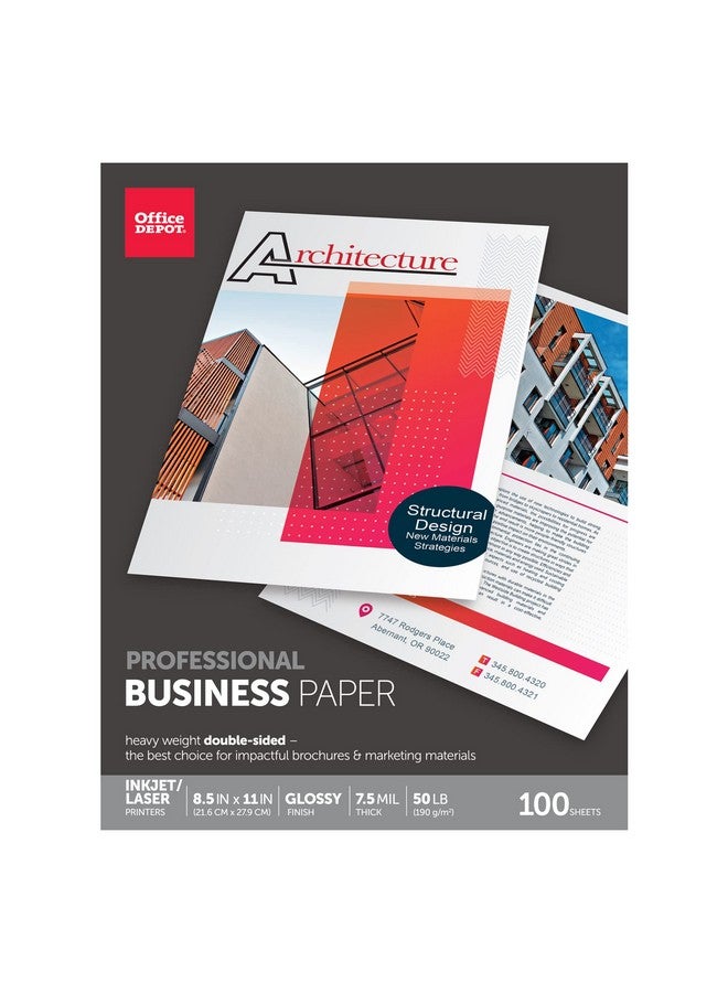Office Depot Professional Brochure And Flyer Paper Glossy 8 1/2In. X 11In. 50 Lb Pack Of 100 Sheets 124213 - Image 1