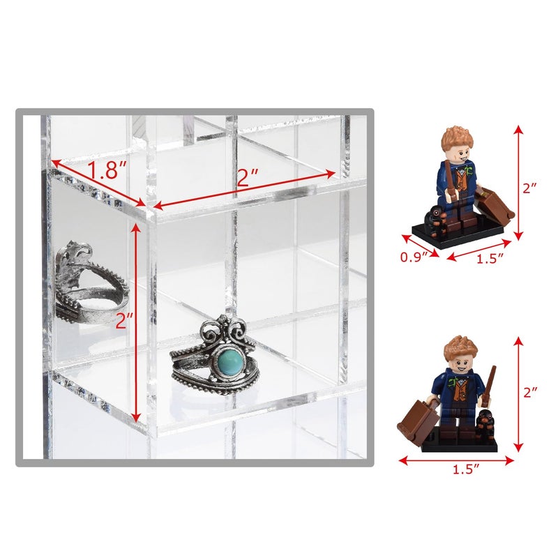 Ikee Design Mountable 25 Compartments Premium Acrylic Display Case Cabinet Stand with Mirrored Back, Clear Rock Display Shelves for Collectibles, Stones and Figures, 10.7 W x 2 D x 10.5 H in - Image 4