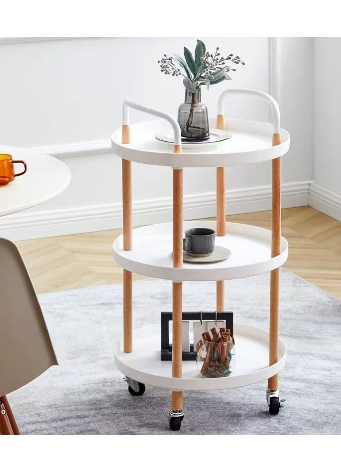 Generic - 3 Tier Rolling Utility Cart Rolling Storage Cart Multifunctional Storage Trolley Storage Rack with Wheels Handle Wooden Storage Organizer for Kitchen Bathroom Bedroom Office,Easy To Install(White) - Image 1