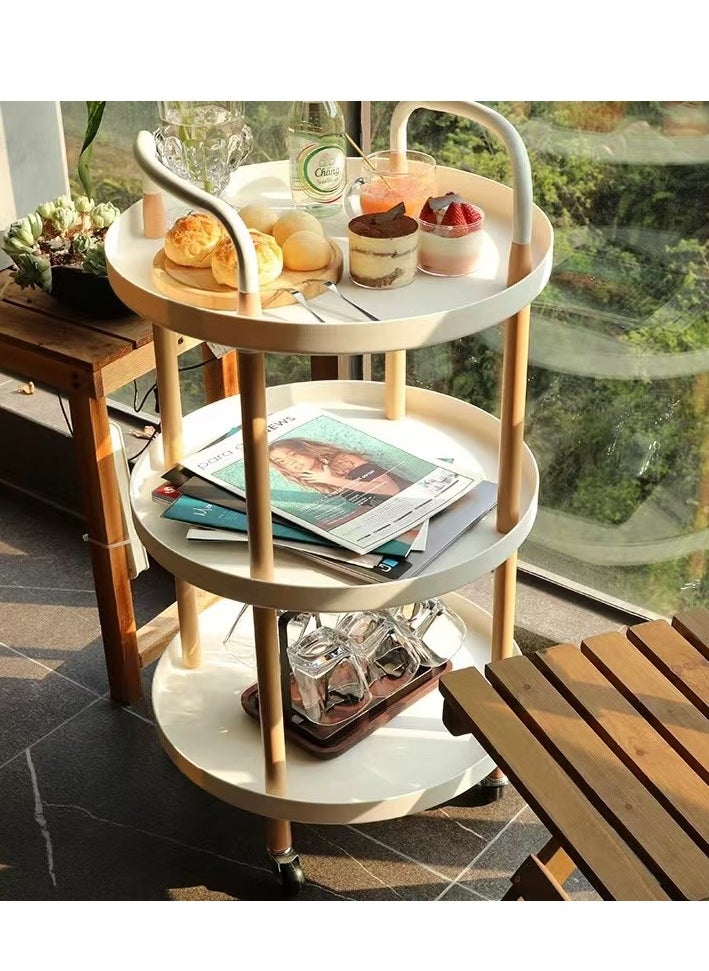 Generic - 3 Tier Rolling Utility Cart Rolling Storage Cart Multifunctional Storage Trolley Storage Rack with Wheels Handle Wooden Storage Organizer for Kitchen Bathroom Bedroom Office,Easy To Install(White) - Image 1