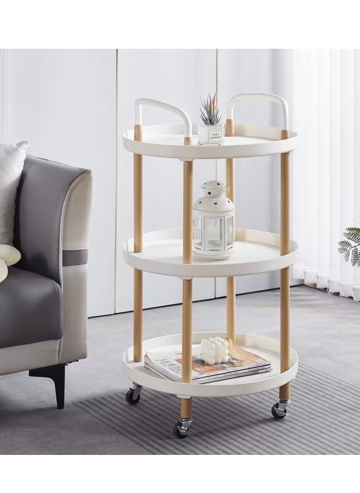 Generic - 3 Tier Rolling Utility Cart Rolling Storage Cart Multifunctional Storage Trolley Storage Rack with Wheels Handle Wooden Storage Organizer for Kitchen Bathroom Bedroom Office,Easy To Install(White) - Image 1