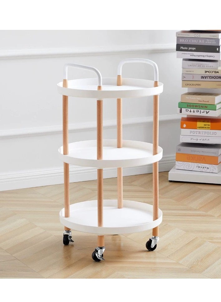 Generic - 3 Tier Rolling Utility Cart Rolling Storage Cart Multifunctional Storage Trolley Storage Rack with Wheels Handle Wooden Storage Organizer for Kitchen Bathroom Bedroom Office,Easy To Install(White) - Image 1