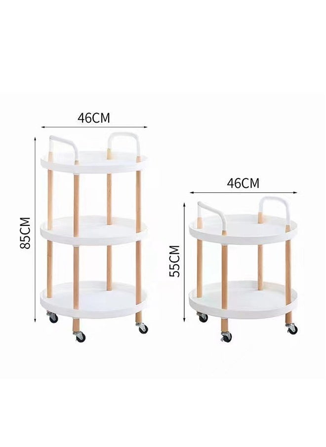 Generic - 3 Tier Rolling Utility Cart Rolling Storage Cart Multifunctional Storage Trolley Storage Rack with Wheels Handle Wooden Storage Organizer for Kitchen Bathroom Bedroom Office,Easy To Install(White) - Image 1