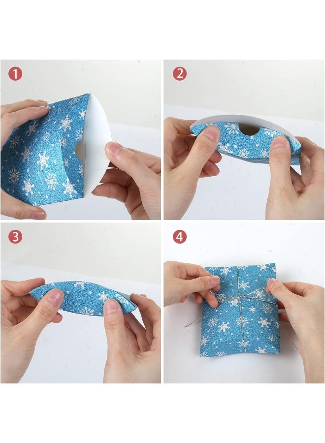 Naler Christmas Advent Calendar 2020, Card Pillow Boxes Snowflake Treat Boxes Goodie Boxes with 1 to 24 Countdown Number Stickers Giving Xmas Craft Party Favors, Light Blue - Image 3