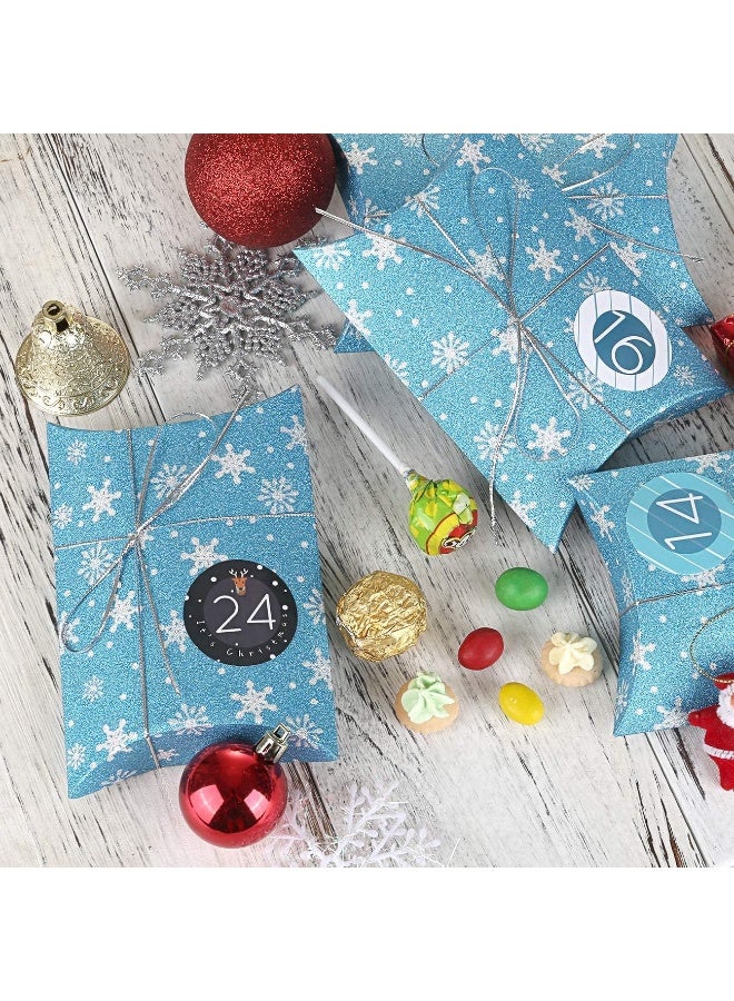 Naler Christmas Advent Calendar 2020, Card Pillow Boxes Snowflake Treat Boxes Goodie Boxes with 1 to 24 Countdown Number Stickers Giving Xmas Craft Party Favors, Light Blue - Image 4