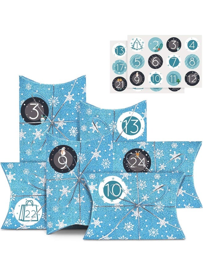 Naler Christmas Advent Calendar 2020, Card Pillow Boxes Snowflake Treat Boxes Goodie Boxes with 1 to 24 Countdown Number Stickers Giving Xmas Craft Party Favors, Light Blue - Image 1