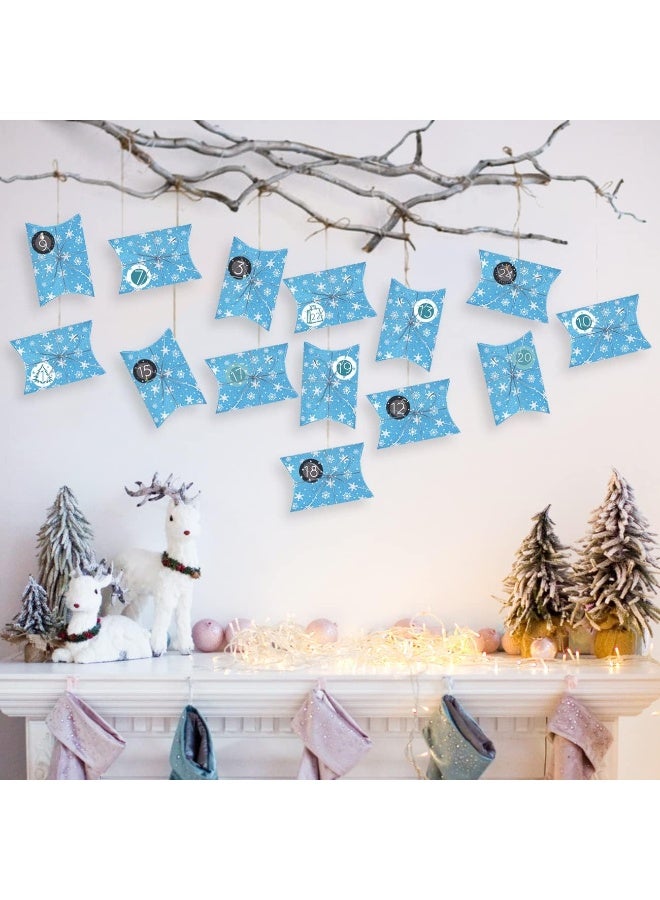 Naler Christmas Advent Calendar 2020, Card Pillow Boxes Snowflake Treat Boxes Goodie Boxes with 1 to 24 Countdown Number Stickers Giving Xmas Craft Party Favors, Light Blue - Image 5
