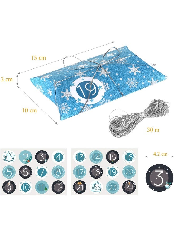 Naler Christmas Advent Calendar 2020, Card Pillow Boxes Snowflake Treat Boxes Goodie Boxes with 1 to 24 Countdown Number Stickers Giving Xmas Craft Party Favors, Light Blue - Image 2