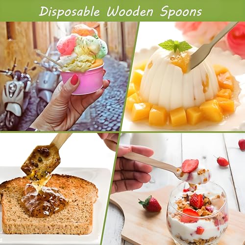 TANGTEA 200 Pcs Wooden Ice Cream Spoons - 3.8 Inch Disposable Natural Birchwood Mini Wooden Spoons for Hot or Cold Tasting, Desserts, and Sampling, Idea for Baby Shower, Party Supplies - Image 4