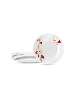 LARAH BY BOROSIL Larah by Borosil Fluted Series Red Lily Opalware Dinner Set | 25 Piece for Family of 6 | Microwave & Dishwasher Safe | Bone-Ash Free | Crockery Set for Dining & Gifting | Plates & Bowls | White  - Image 2