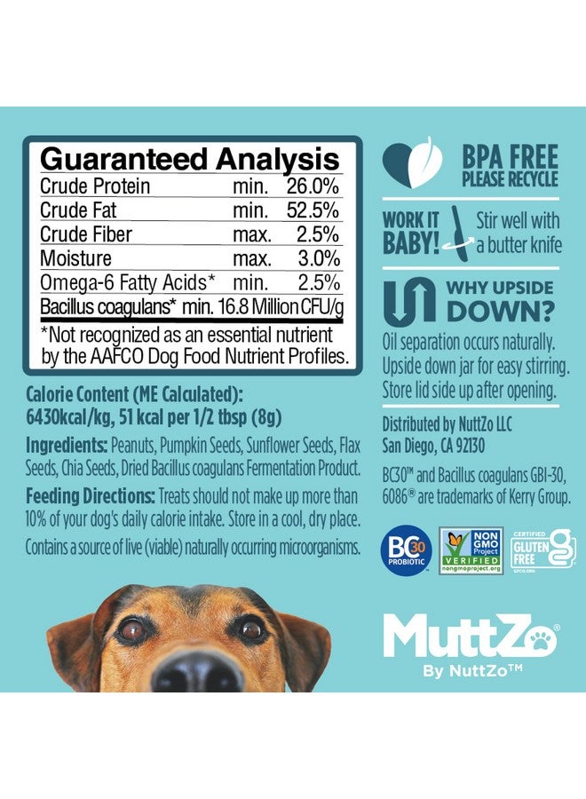 Nuttzo زبدة الفول السوداني الطبيعية للكلاب من نوتزو موتزو + 4 بذور | بدون زيوت مضافة أو مواد حافظة أو سكر | تحتوي على بروبيوتيك مفيد لصحة الهضم والجهاز المناعي | آمن للأكل | عبوة 12 أونصة - Image 2