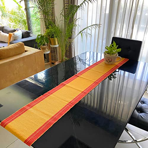Rangbhar Handloom Ribbed Cotton Table Runner for Living/Dining Room/Home Decor, Anti Skid, Reversible, Machine Washable, 12 X 60 inches, Striped, Red Mustard - Image 3