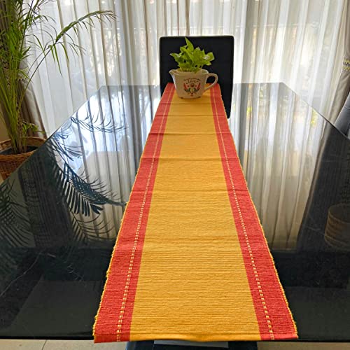 Rangbhar Handloom Ribbed Cotton Table Runner for Living/Dining Room/Home Decor, Anti Skid, Reversible, Machine Washable, 12 X 60 inches, Striped, Red Mustard - Image 2