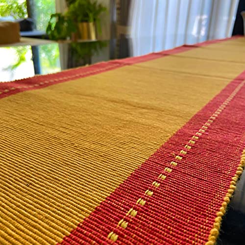 Rangbhar Handloom Ribbed Cotton Table Runner for Living/Dining Room/Home Decor, Anti Skid, Reversible, Machine Washable, 12 X 60 inches, Striped, Red Mustard - Image 4