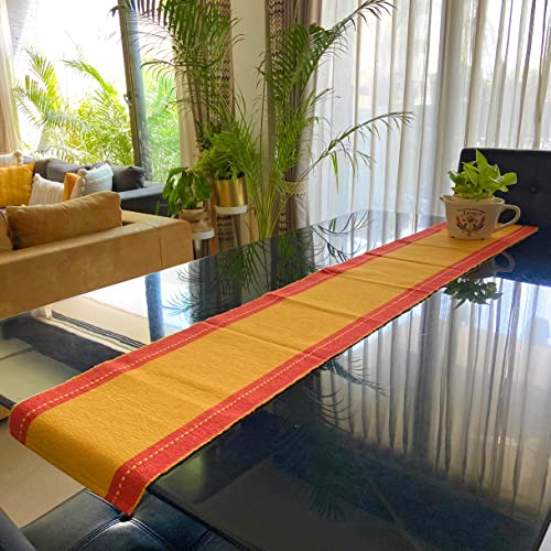 Rangbhar Handloom Ribbed Cotton Table Runner for Living/Dining Room/Home Decor, Anti Skid, Reversible, Machine Washable, 12 X 60 inches, Striped, Red Mustard - Image 5