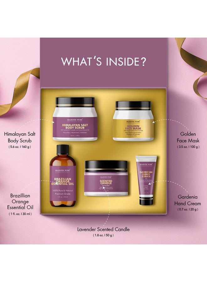 Majestic Pure Majestic Pure Gift Set set of 5- (Brazilian Orange oil 1oz, Scented Candle - 50g, Gardenia Hand Cream - 20g, Himalayan Salt Body Scrub - 160g, Gold Face Mask - 100g) - Image 5