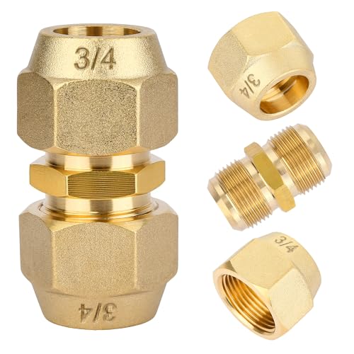 A.I.FORCE 2Packs 3/4" Brass Pipe Extension Joint Connectors, Free Welding AC Pipe Connectors with HVAC Flare Nuts, Copper Flare Fittings, Air Conditioning Pipe Coupling Adapters for Butt Copper Tube (19.05mm) - Image 2
