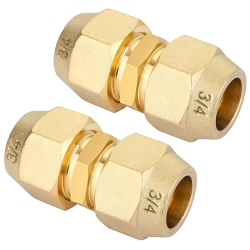 A.I.FORCE 2Packs 3/4" Brass Pipe Extension Joint Connectors, Free Welding AC Pipe Connectors with HVAC Flare Nuts, Copper Flare Fittings, Air Conditioning Pipe Coupling Adapters for Butt Copper Tube (19.05mm) - Image 1