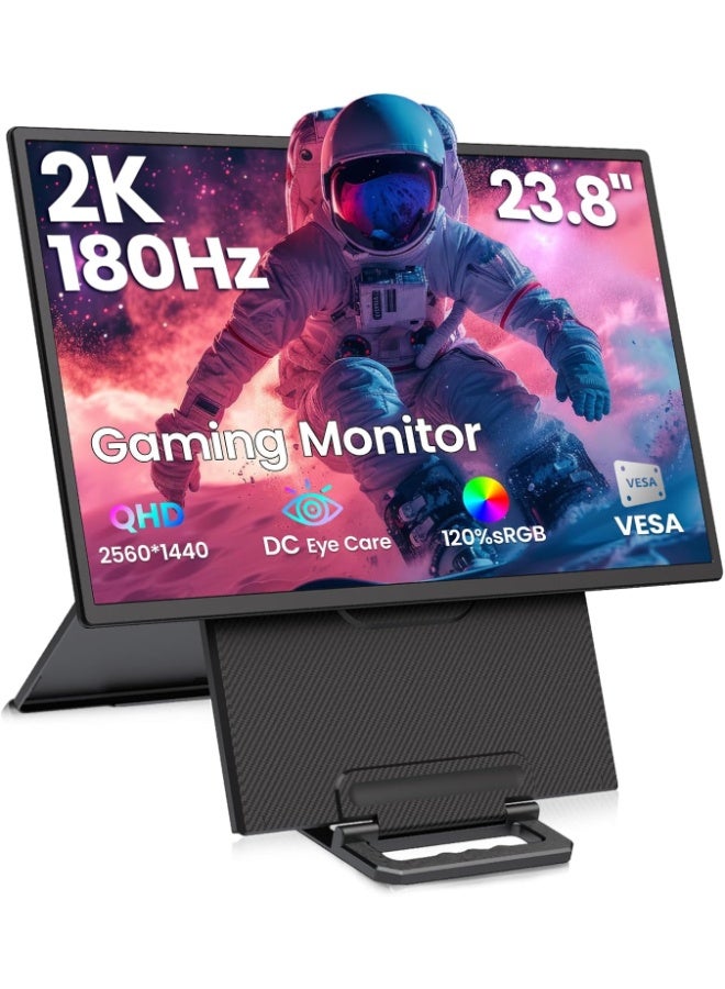 V2COM 23.8" 2K 180Hz Portable Monitor, QHD 2560x1440 IPS 120% sRGB FreeSync HDR Gaming Display, USB-C HDMI, Adjustable Tilt & Height, VESA Mount, Second Screen for Laptop, PS5, Xbox, Switch - Image 1