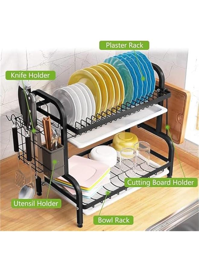 تراسل رف تجفيف الاطباق من تراسل، مجموعة لوح تصريف اطباق مطبخ صغير الحجم من طبقتين، مصفاة اطباق كبيرة مقاومة للصدا مع حامل اواني وحامل لوح تقطيع للمطبخ (طبقتين)، معدن - Image 4