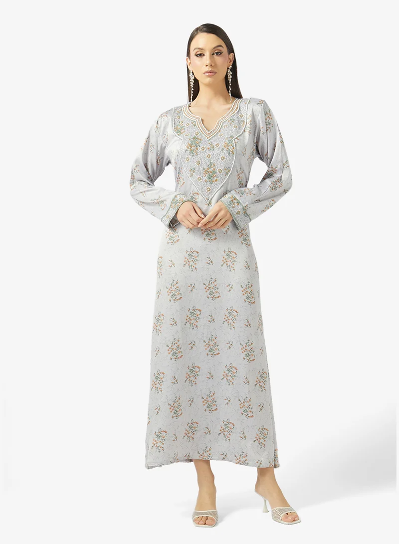 ARABIAN CLOSET Embellished Belted Jalabiya