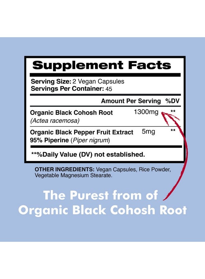 American Standard Supplements كوهوش الأسود 1300 ملغ - كوهوش الأسود العضوي مع مستخلص الفلفل الأسود العضوي لسن اليأس - جذر كوهوش الأسود - كبسولات كوهوش الأسود - أقراص كوهوش الأسود - عشب كوهوش الأسود - 90 كبسولة نباتية - Image 3
