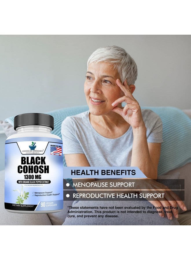 American Standard Supplements كوهوش الأسود 1300 ملغ - كوهوش الأسود العضوي مع مستخلص الفلفل الأسود العضوي لسن اليأس - جذر كوهوش الأسود - كبسولات كوهوش الأسود - أقراص كوهوش الأسود - عشب كوهوش الأسود - 90 كبسولة نباتية - Image 4