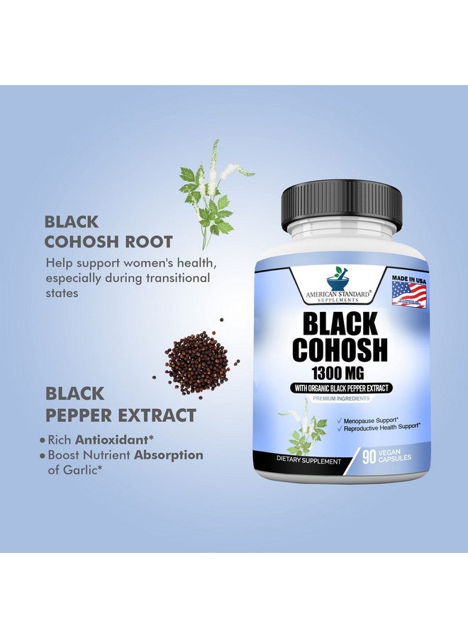 American Standard Supplements كوهوش الأسود 1300 ملغ - كوهوش الأسود العضوي مع مستخلص الفلفل الأسود العضوي لسن اليأس - جذر كوهوش الأسود - كبسولات كوهوش الأسود - أقراص كوهوش الأسود - عشب كوهوش الأسود - 90 كبسولة نباتية - Image 5