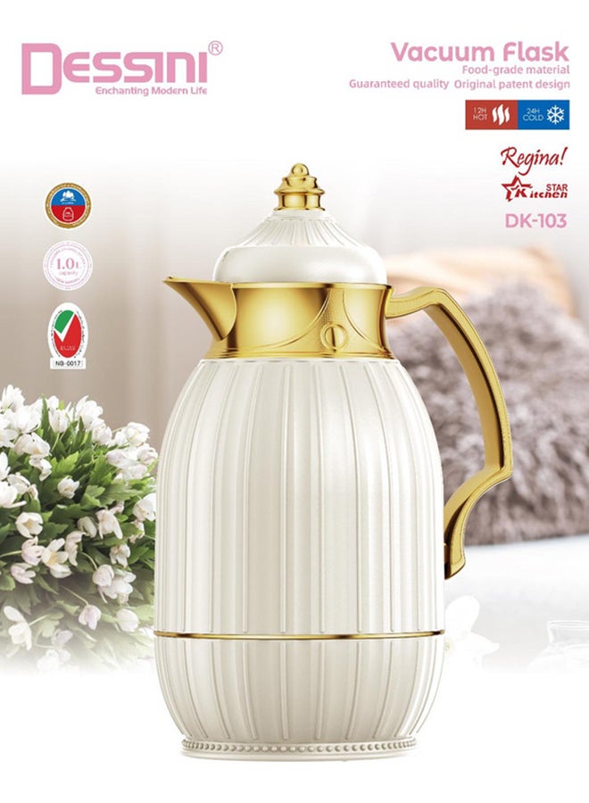 DESSINI Dessini Tea & Coffee Vacuum Flask 1L Dk103 Beige/Gold  - Image 1