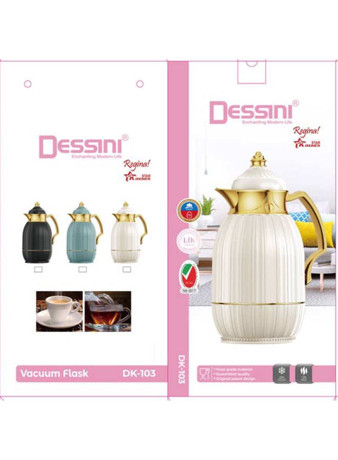 DESSINI Dessini Tea & Coffee Vacuum Flask 1L Dk103 Beige/Gold  - Image 2