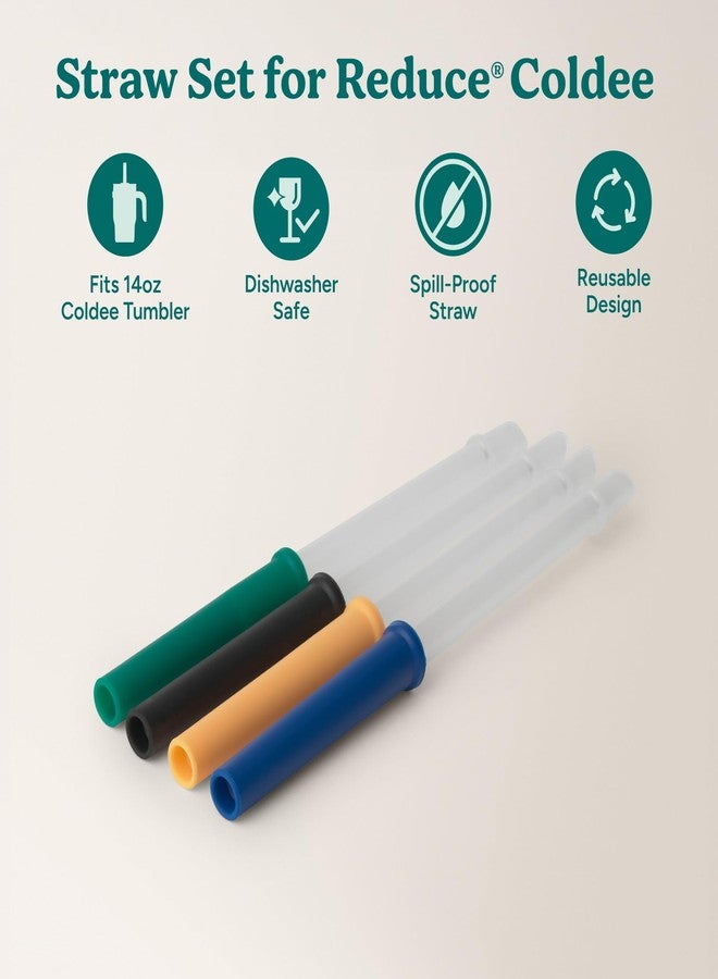 REDUCE Reusable Coldee 2.0 Catch Straw Set, 4 Pack - Spill-Proof, BPA-Free, Dishwasher-Safe - Fits 14 oz Coldee Tumblers and Mugs, Assorted Colors - Image 2