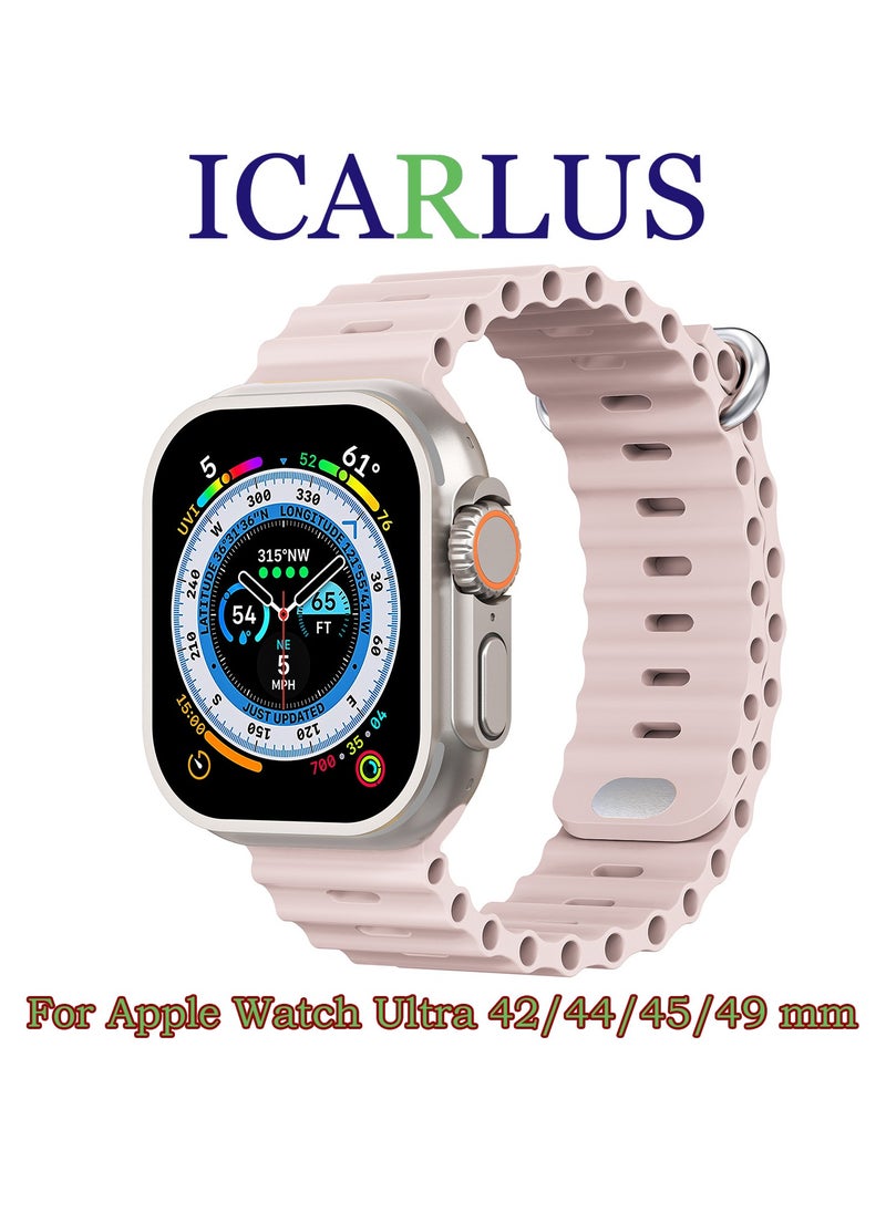 ICARLUS Ocean Band Compatible with Apple Watch Ultra Band 49/45/44/42mm Men Women, Soft Silicone Sport Band Replacement Strap for Apple Watch Ultra2/Ultra iWatch Series 9 8 7 SE 6 5 4 3 2 1 Light Pink  - Image 1