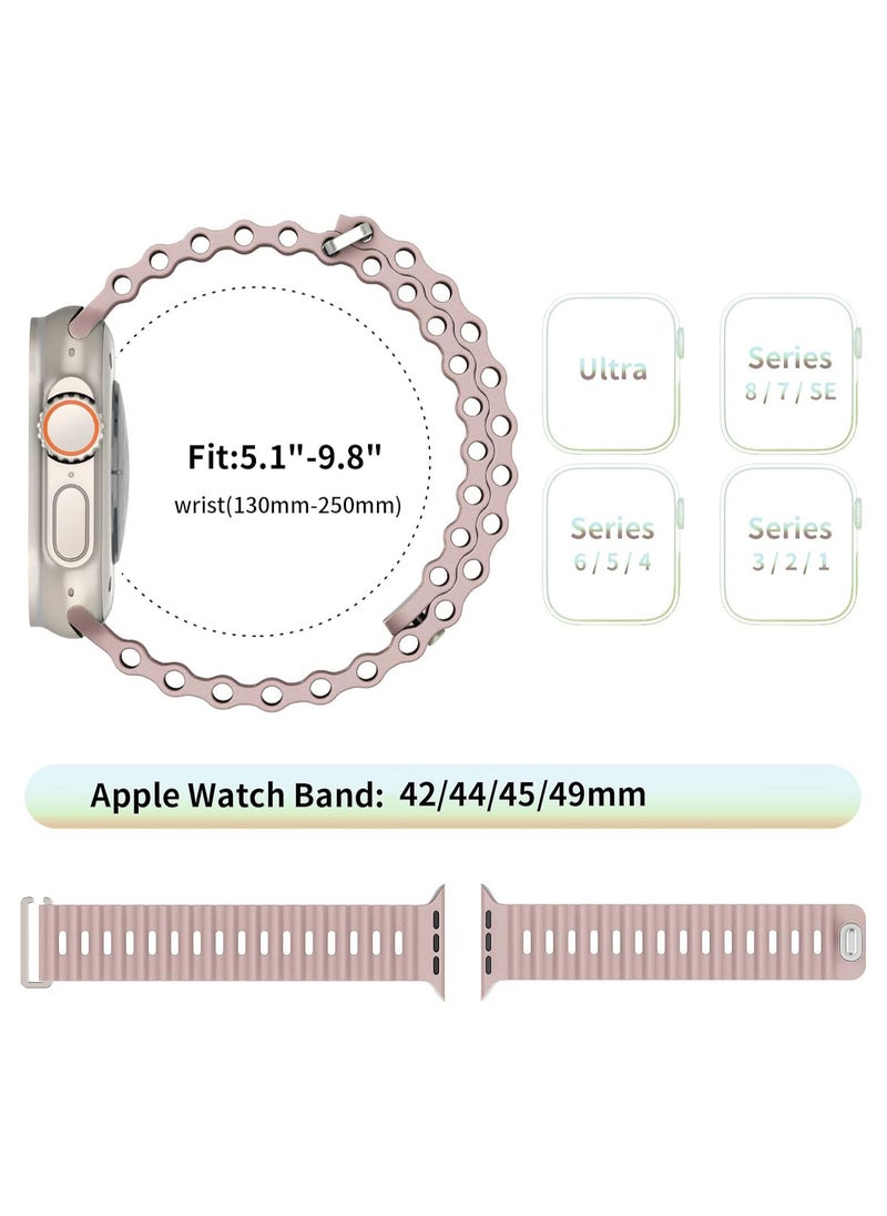 ICARLUS Ocean Band Compatible with Apple Watch Ultra Band 49/45/44/42mm Men Women, Soft Silicone Sport Band Replacement Strap for Apple Watch Ultra2/Ultra iWatch Series 9 8 7 SE 6 5 4 3 2 1 Light Pink  - Image 2