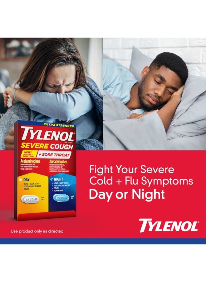 Tylenol Extra Strength Severe Cough + Sore Throat Day & Night Caplets, Combo Pack for Powerful Multi-Symptom Relief for Painful Sore Throat & Cough, Acetaminophen Pain Reliever, 24 ct - Image 3