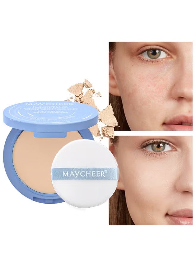 MAYCHEER Lasting Waterproof Oil Control Mate Flawless，Pressed Powder Compact, Oil Control Brighten Skin Color Face Powder, Whitening Highlighting Face Makeup Tools for Women Girls -#02 NATURAL BEIGE - Image 1