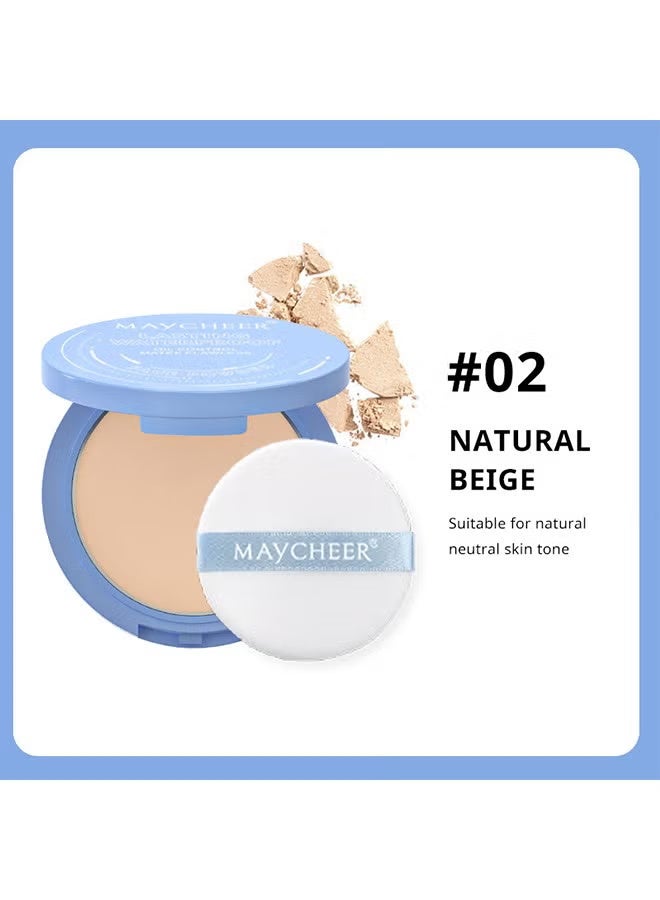 MAYCHEER Lasting Waterproof Oil Control Mate Flawless，Pressed Powder Compact, Oil Control Brighten Skin Color Face Powder, Whitening Highlighting Face Makeup Tools for Women Girls -#02 NATURAL BEIGE - Image 2