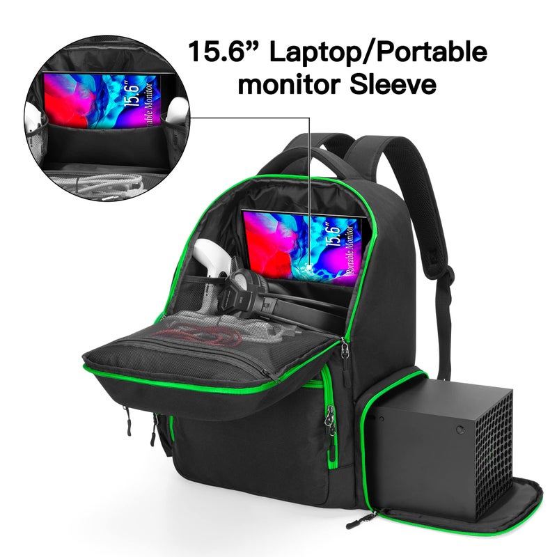 Trunab Travel Backpack Compatible with Xbox Series X Carrying Case Game Storage Bag with 2 Inner Spaces for Xbox X/S Console, Multiple Pockets for 15.6â€ Laptop and Other Gaming Accessories, Black - Image 2