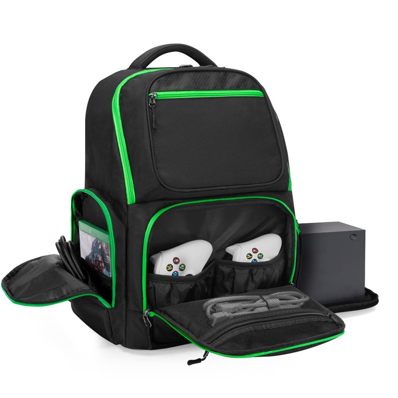 Trunab Travel Backpack Compatible with Xbox Series X Carrying Case Game Storage Bag with 2 Inner Spaces for Xbox X/S Console, Multiple Pockets for 15.6â€ Laptop and Other Gaming Accessories, Black - Image 1