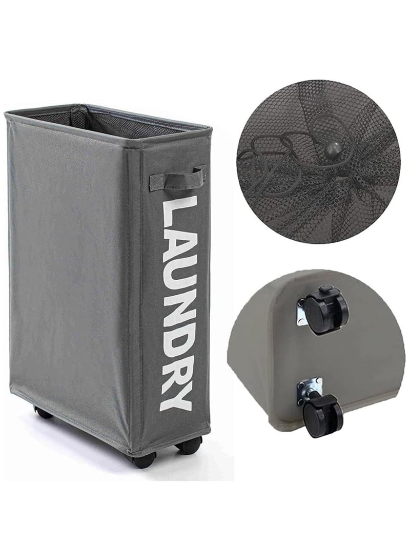 هوميفاي سلة غسيل قابلة للطي بعجلات، سلة غسيل مقاومة للماء بمقبض، سلة غسيل قابلة للطي صغيرة، صندوق تخزين محمول للملابس والألعاب والمناشف - Image 1