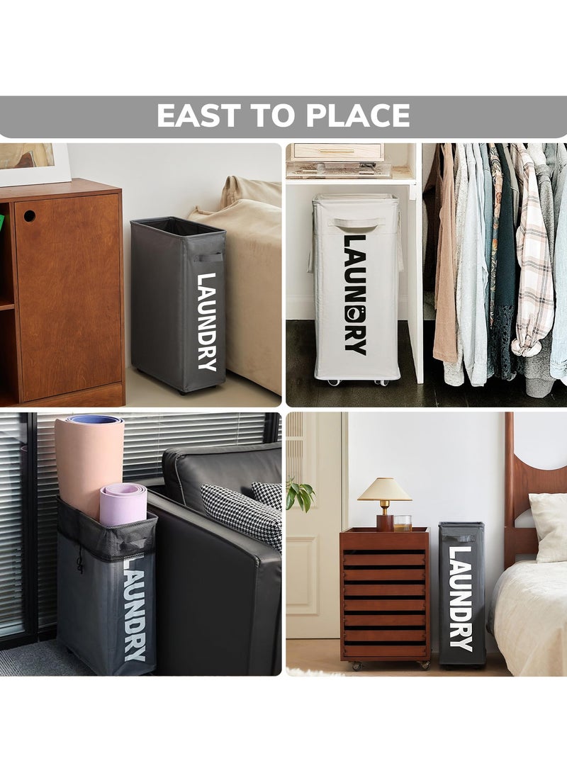هوميفاي سلة غسيل قابلة للطي بعجلات، سلة غسيل مقاومة للماء بمقبض، سلة غسيل قابلة للطي صغيرة، صندوق تخزين محمول للملابس والألعاب والمناشف - Image 2