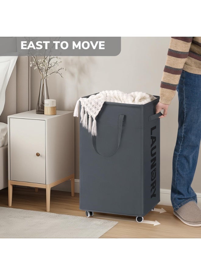 هوميفاي سلة غسيل قابلة للطي بعجلات، سلة غسيل مقاومة للماء بمقبض، سلة غسيل قابلة للطي صغيرة، صندوق تخزين محمول للملابس والألعاب والمناشف - Image 3