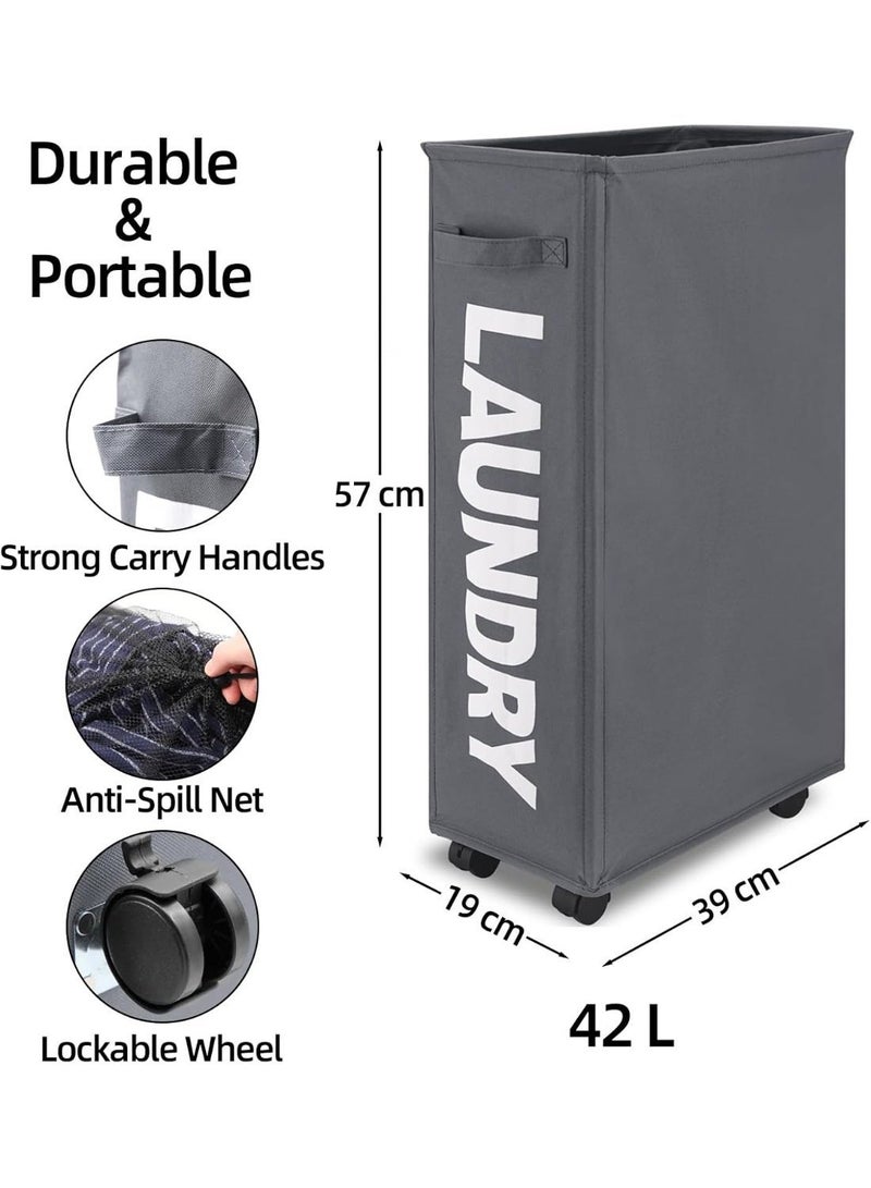 هوميفاي سلة غسيل قابلة للطي بعجلات، سلة غسيل مقاومة للماء بمقبض، سلة غسيل قابلة للطي صغيرة، صندوق تخزين محمول للملابس والألعاب والمناشف - Image 5