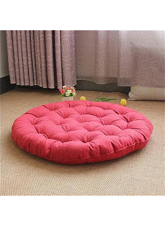 Japanese Round Futon,Large Linen Tatami Floor Pillow,Thicken Tufted Cotton Seat Cushion,Solid Color Floor Cushion,Yoga Meditation Cushion Balcony Outdoor(Size:65x65cm(26x26inch),Color:Light Gray)